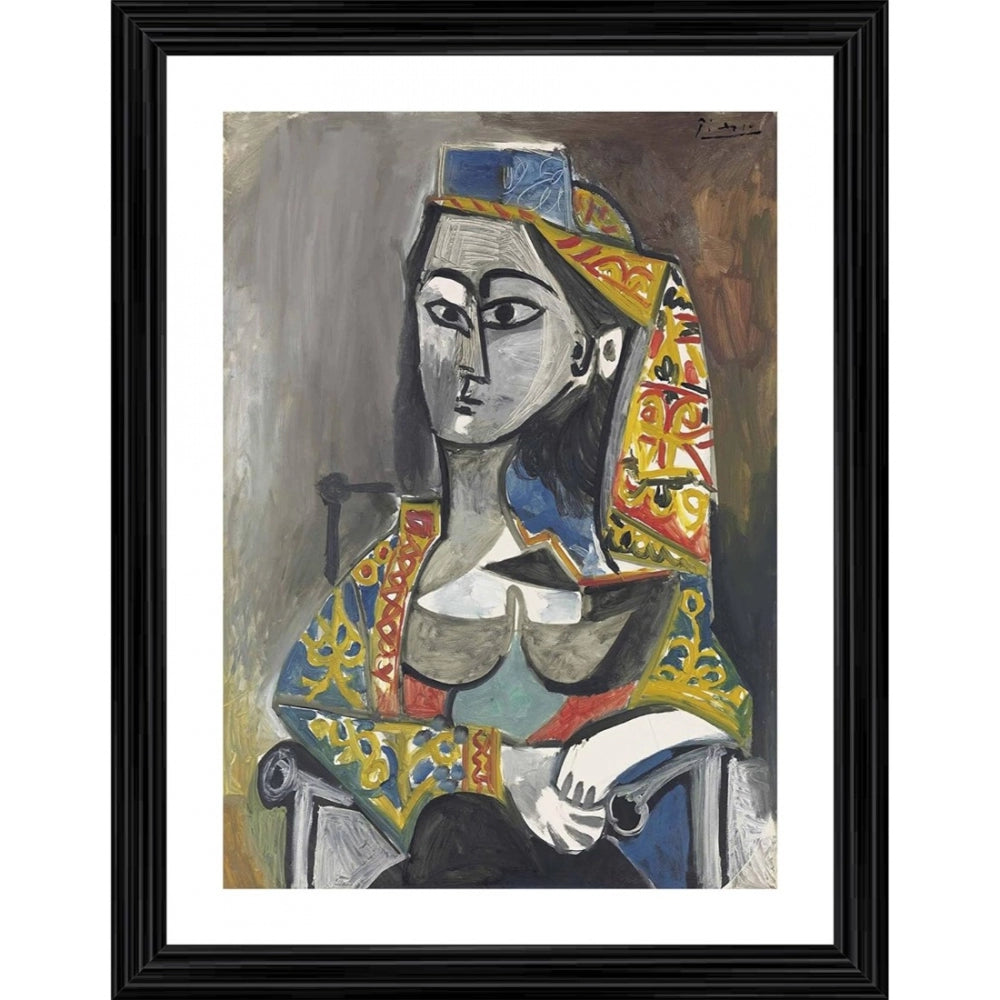 Amfyn Woman in Turkish Costume in a Chair 1955 Painting With Wood Photo Frame (Multicolor)