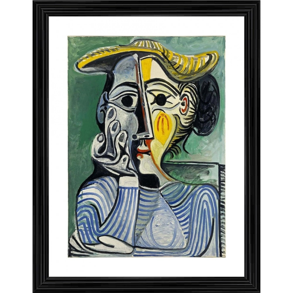 Amfyn Woman with Yellow Hat 1962 Painting With Wood Photo Frame (Multicolor)