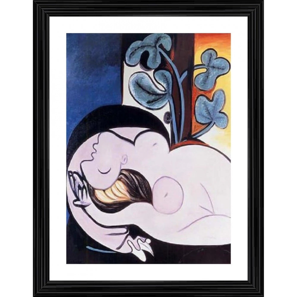 Amfyn Nude in a Black Chair 1932 Painting With Wood Photo Frame (Multicolor)