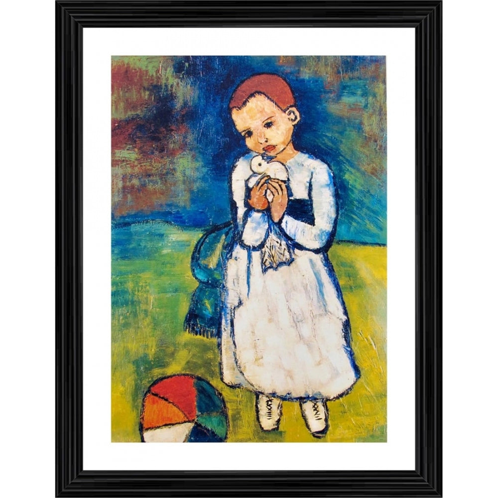 Amfyn Child with a Dove 1901 Painting With Wood Photo Frame (Multicolor)