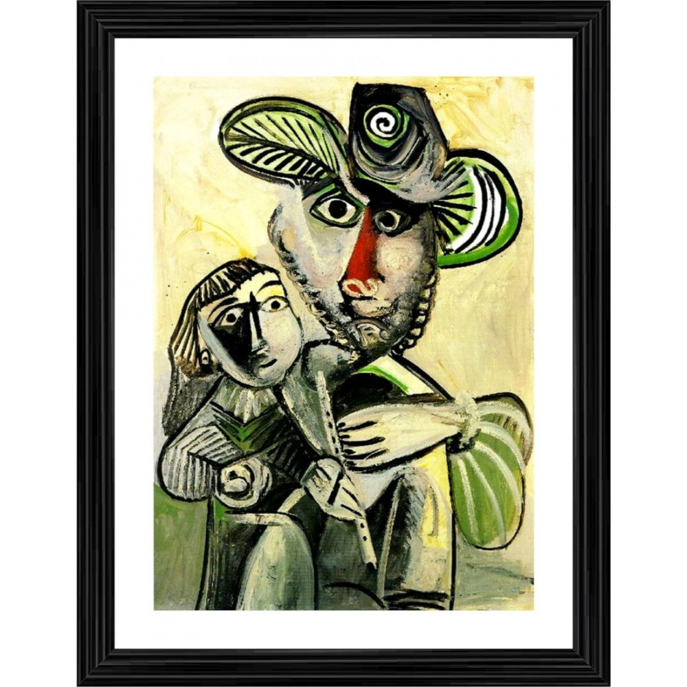 Amfyn Fatherhood 1971 Painting With Wood Photo Frame (Multicolor)