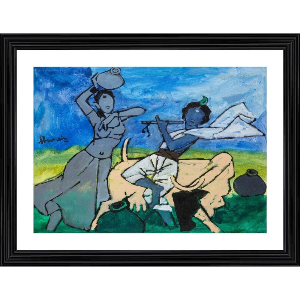 Amfyn Radha Krishna Painting With Wood Photo Frame (Multicolor)