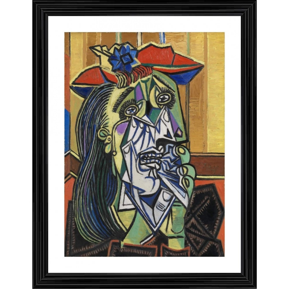 Amfyn The Weeping Woman 1937 Painting With Wood Photo Frame (Multicolor)