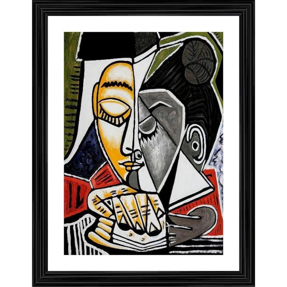 Amfyn Woman Reading and art 1953 Painting With Wood Photo Frame (Multicolor)