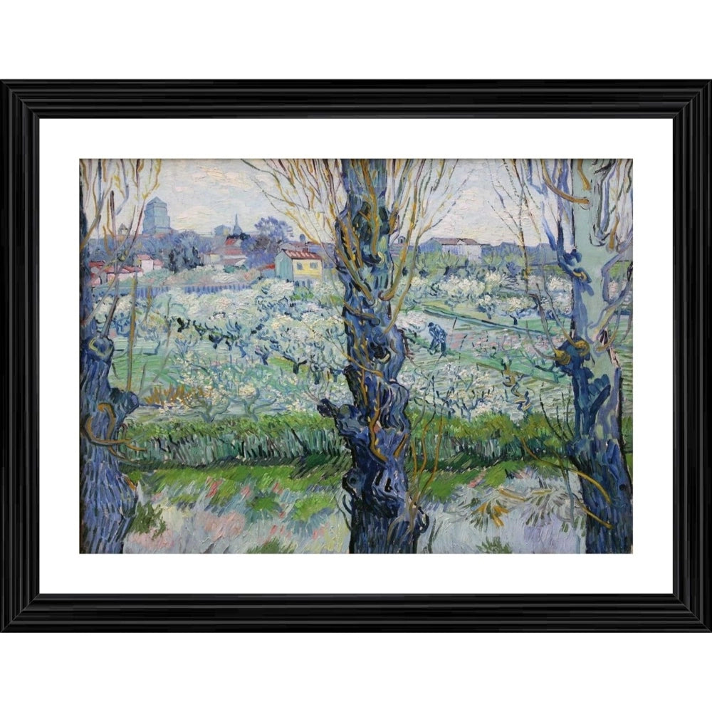 Amfyn View of Arles Flowering Orchards 1889 Painting With Wood Photo Frame (Multicolor)