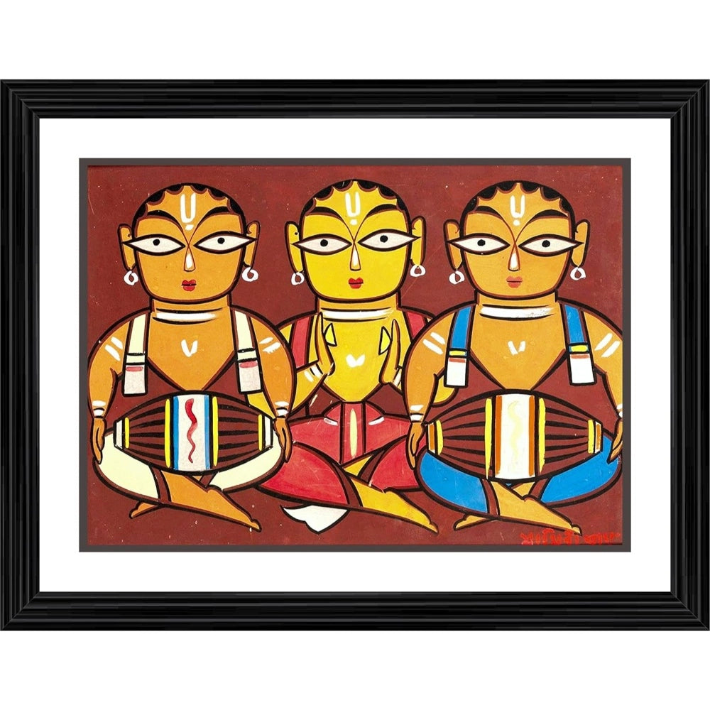 Amfyn Three Musicians 1 Painting With Wood Photo Frame (Multicolor)