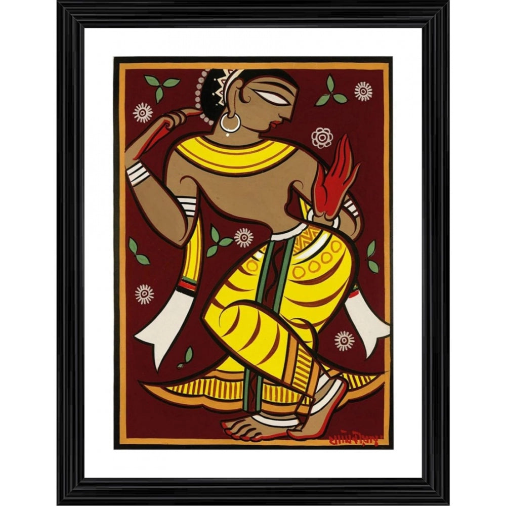 Amfyn Dancing Woman 3 Painting With Wood Photo Frame (Multicolor)