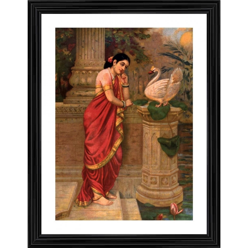 Amfyn Hansa Damayanti Swan Damayanti 1899 Painting With Wood Photo Frame (Multicolor)