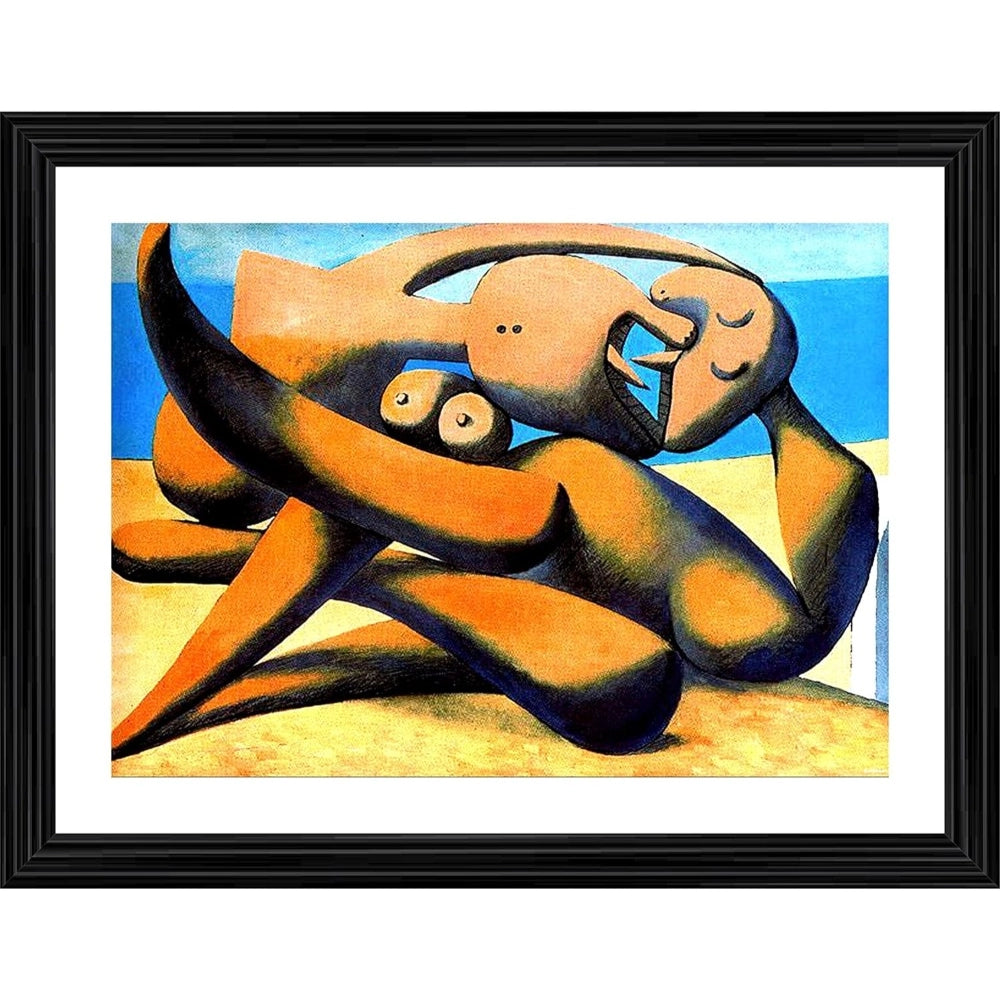 Fashion Figure At The Seaside 1931 Painting With Wood Photo Frame (Multicolor)