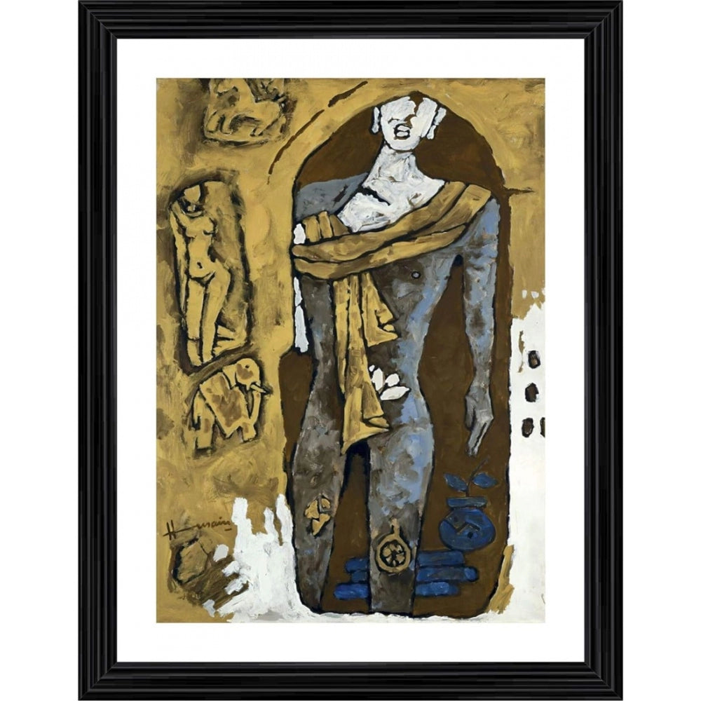 Amfyn Gautam Buddha Painting With Wood Photo Frame (Multicolor)