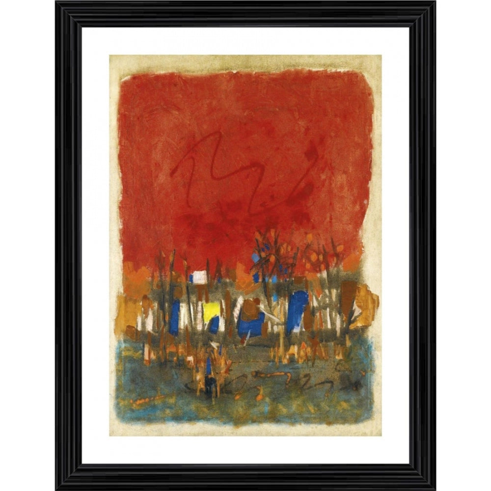 Amfyn Red Landscape 1964 Painting With Wood Photo Frame (Multicolor)