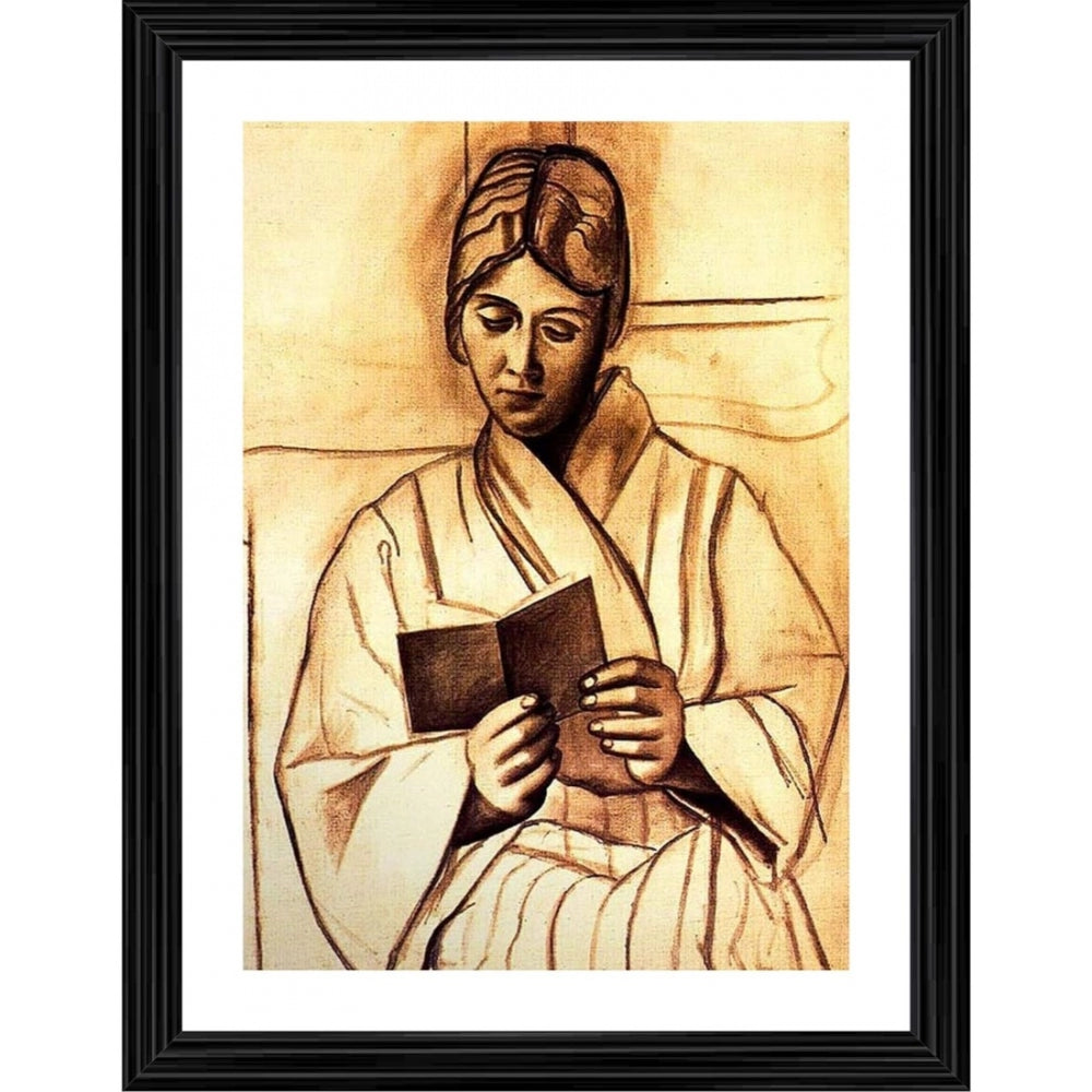 Amfyn Woman Olga Reading a Book 1920 Painting With Wood Photo Frame (Multicolor)