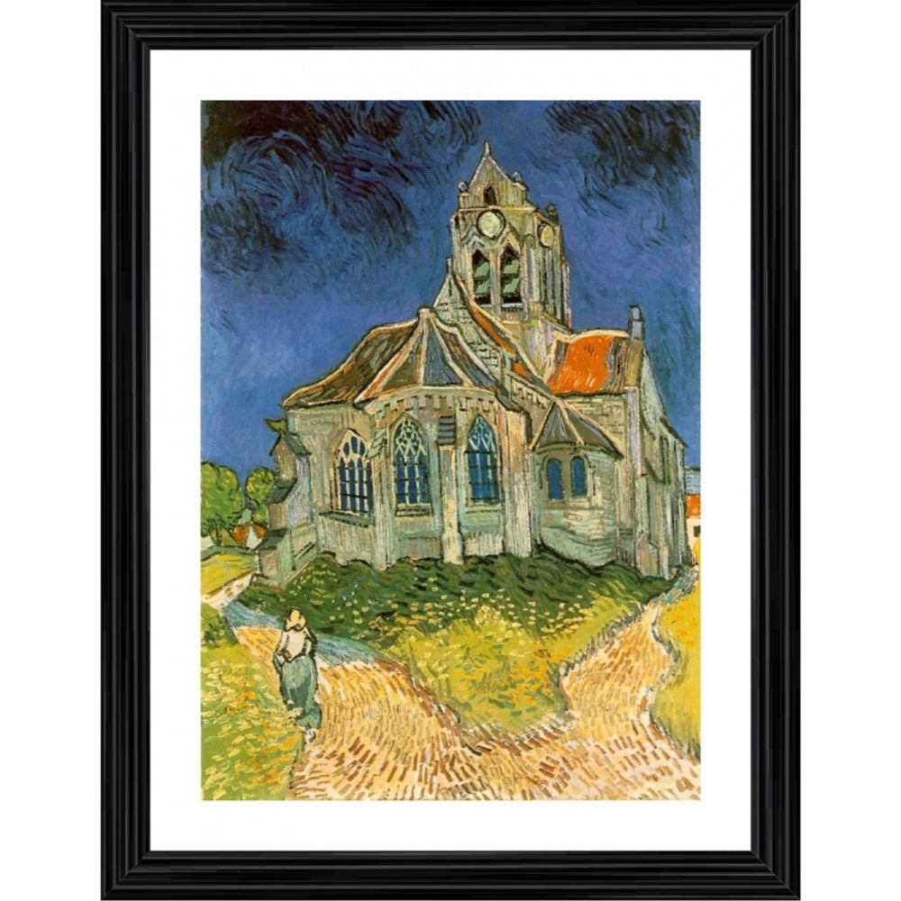 Amfyn The Church at Auvers 1890 Painting With Wood Photo Frame (Multicolor)