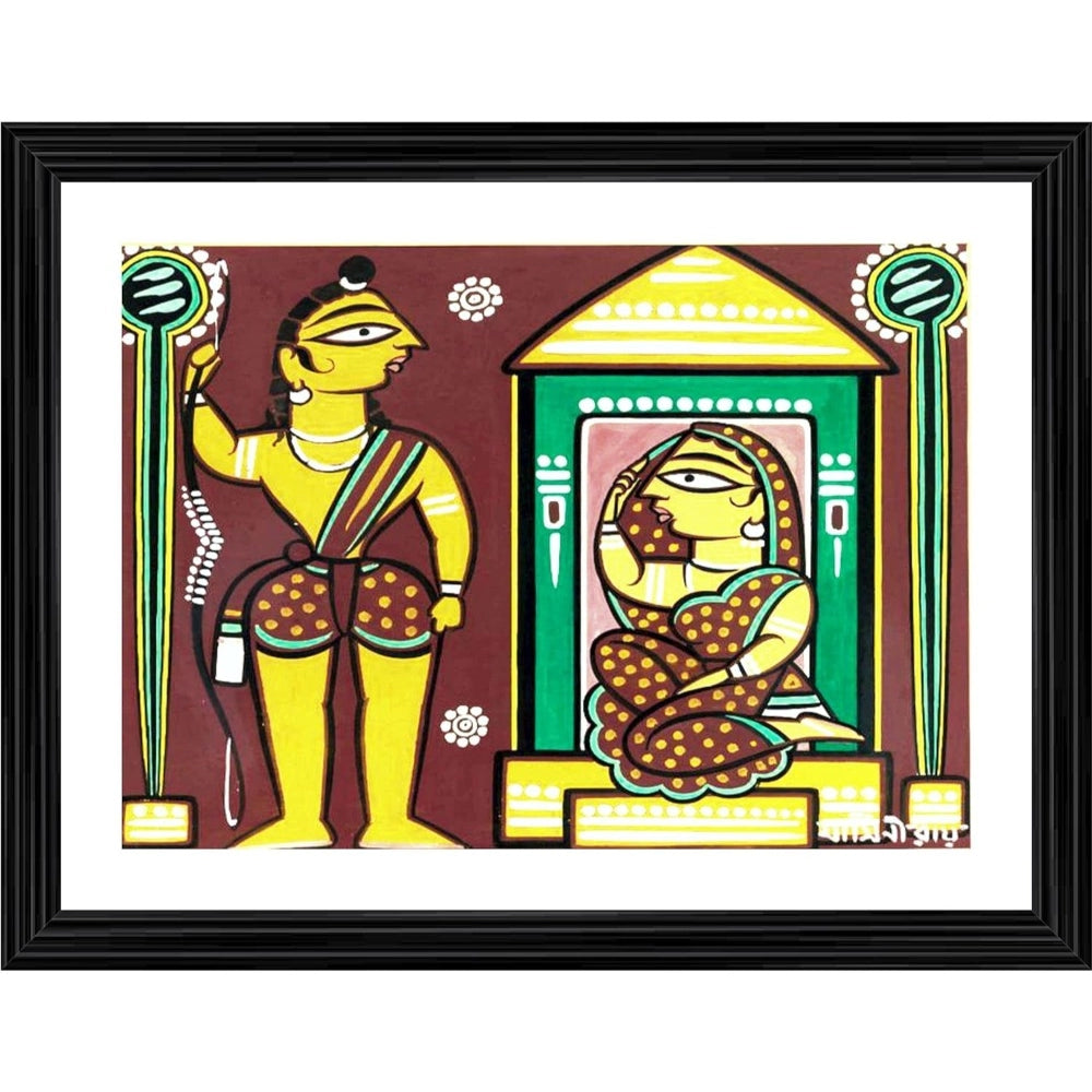 Amfyn Seeta and Ram Painting With Wood Photo Frame (Multicolor)