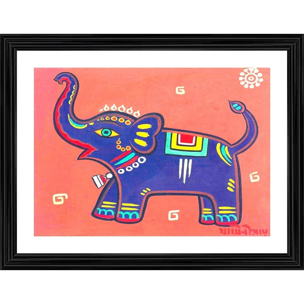 Amfyn The Elephant Painting With Wood Photo Frame (Multicolor)