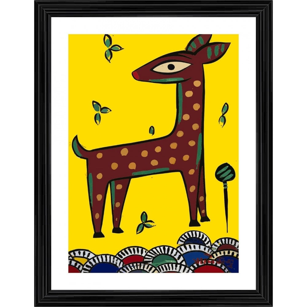 Amfyn Deer Painting With Wood Photo Frame (Multicolor)