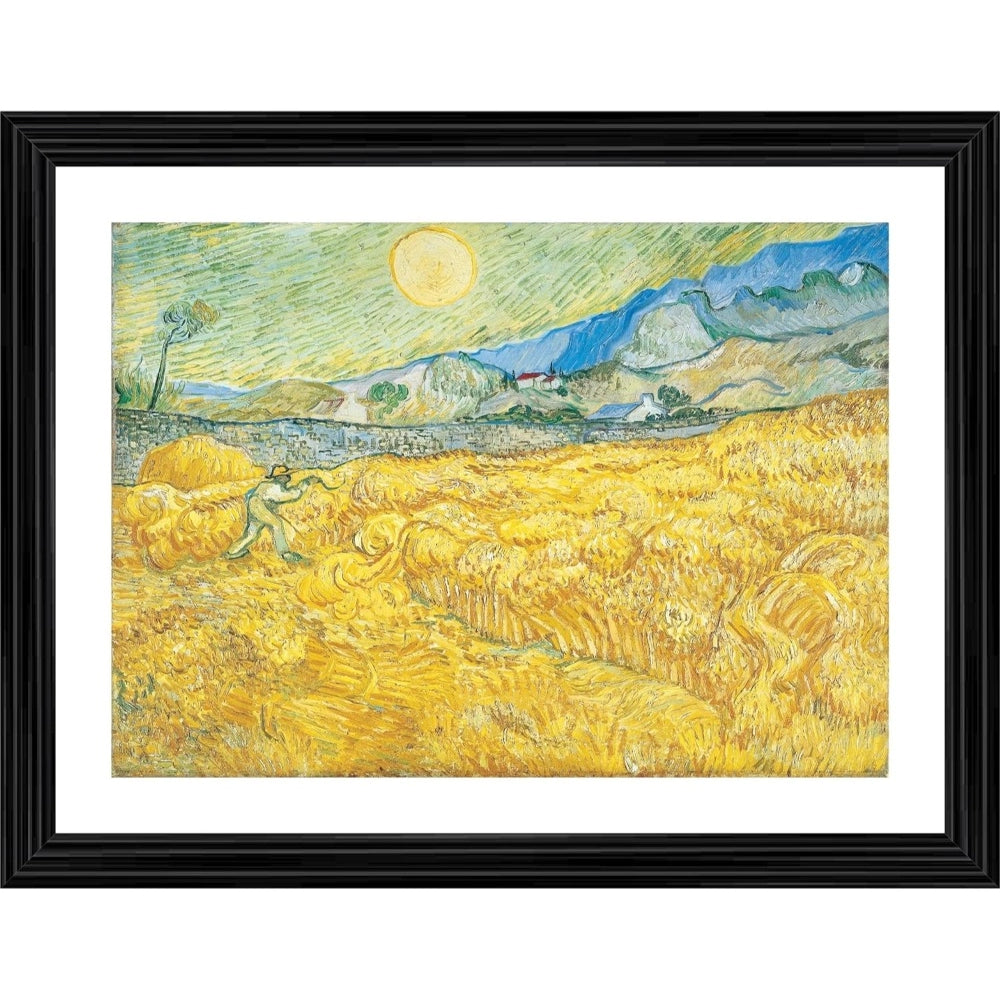 Amfyn Wheatfield with a Reaper 1889 Painting With Wood Photo Frame (Multicolor)