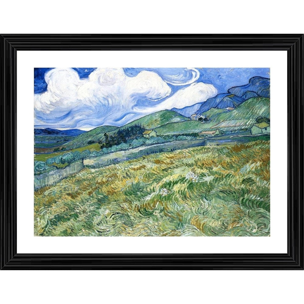 Amfyn Wheatfield and Mountains 1889 Painting With Wood Photo Frame (Multicolor)