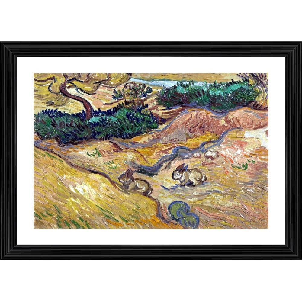 Amfyn Landscape with Rabbits 1889 Painting With Wood Photo Frame (Multicolor)
