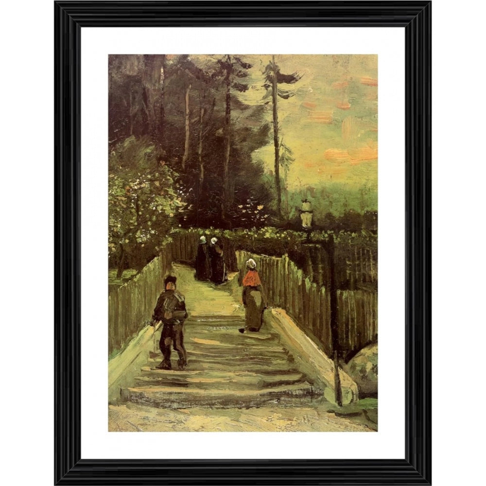 Amfyn Sloping Path in Montmartre 1886 Painting With Wood Photo Frame (Multicolor)