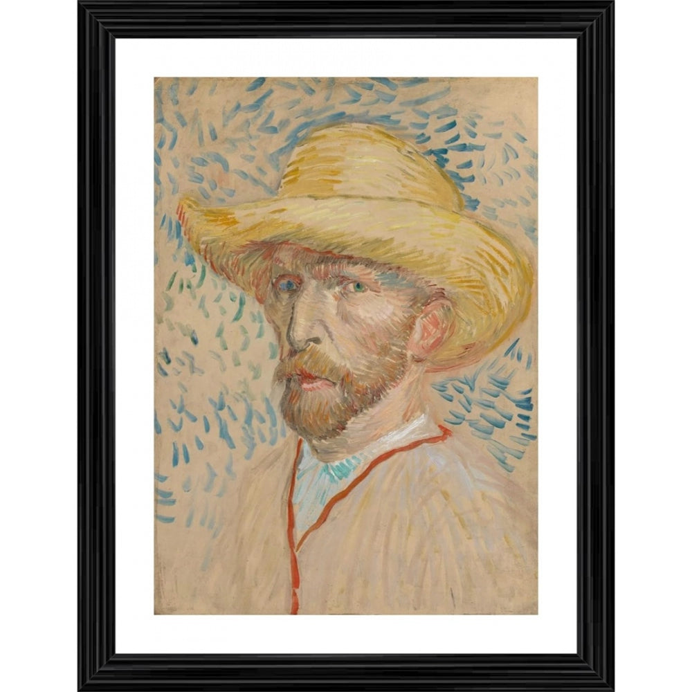 Amfyn Self Portrait with Straw Hat 1886 Painting With Wood Photo Frame (Multicolor)