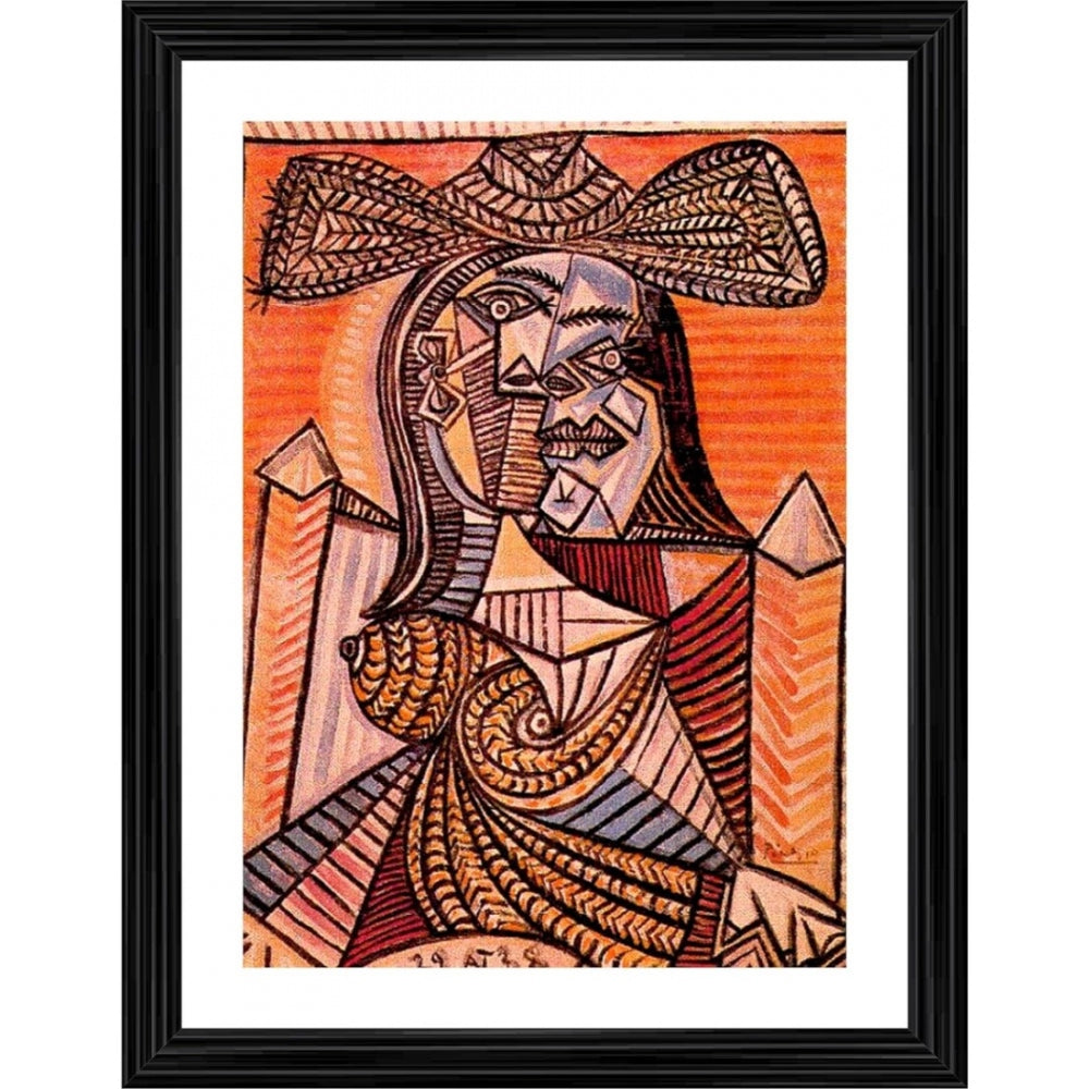 Fashion Seated Woman 1938 Painting With Wood Photo Frame (Multicolor)