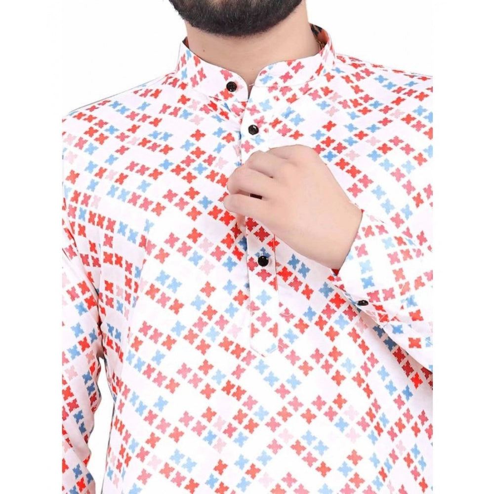 Amfyn Men's Cotton Blended Printed Full Sleeve Shortkurta (Multicolor)