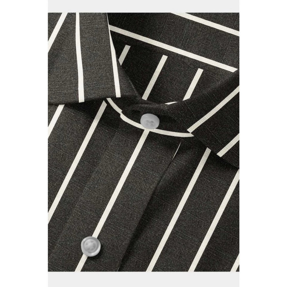 Amfyn Men's Cotton Blended Striped Full Sleeve Shirt (Black-White)