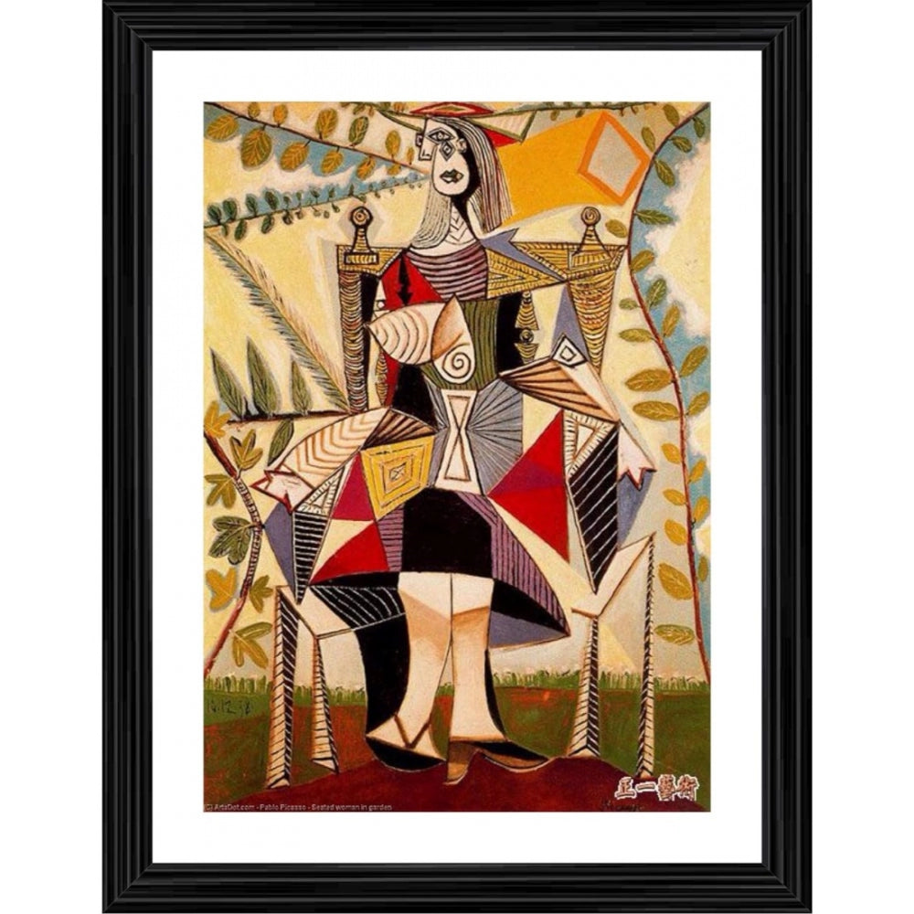Amfyn Seated Woman in a Garden 1938 Painting With Wood Photo Frame (Multicolor)