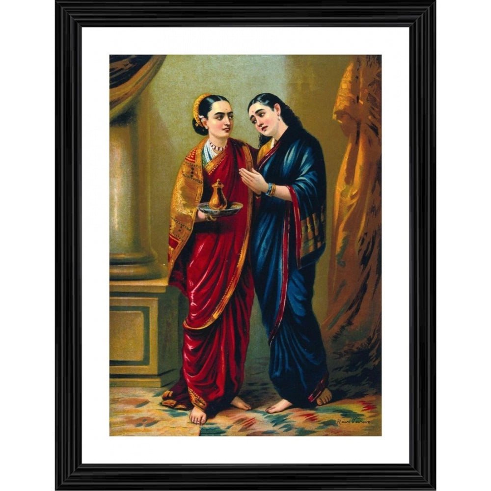 Amfyn Draupadi and Sudeshna 1896 Painting With Wood Photo Frame (Multicolor)