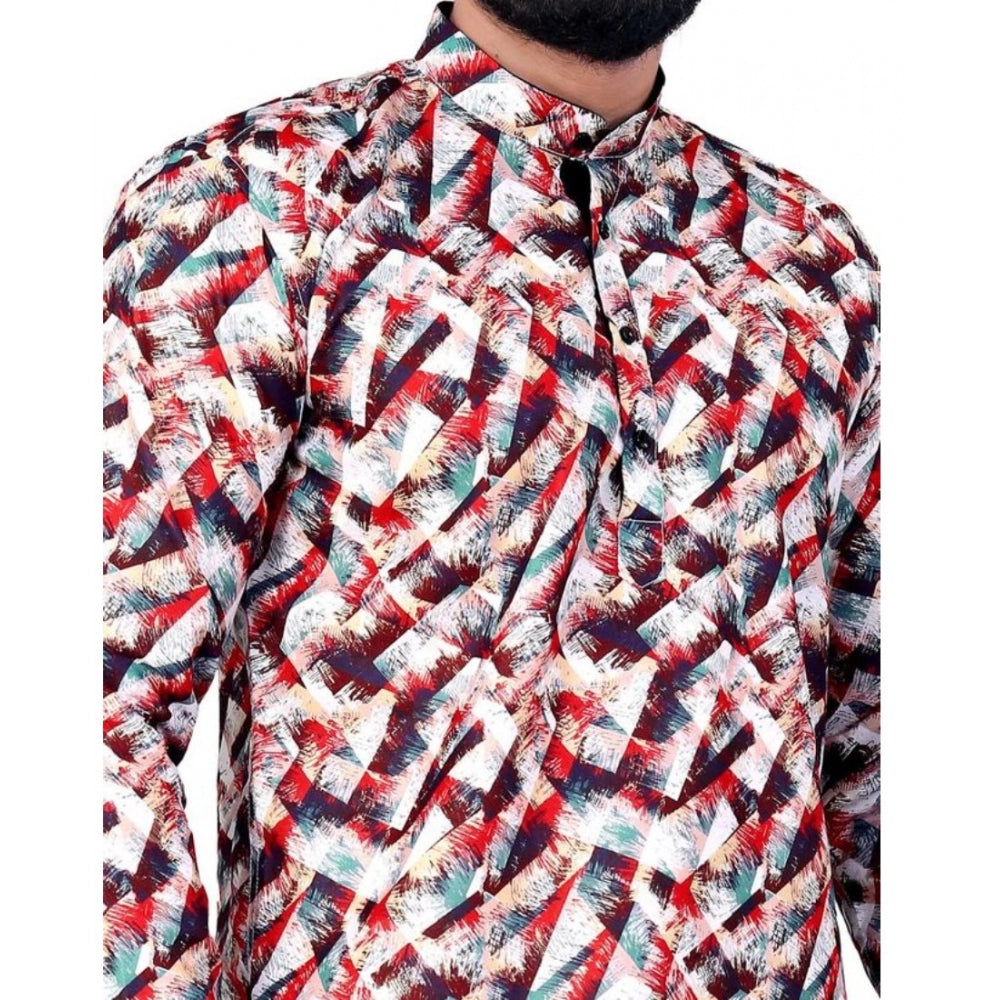Amfyn Men's Cotton Blended Printed Full Sleeve Shortkurta (Multicolor)