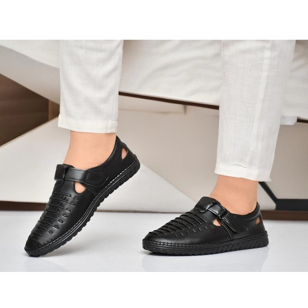 Amfyn Men's Faux Leather Sandal (Black)