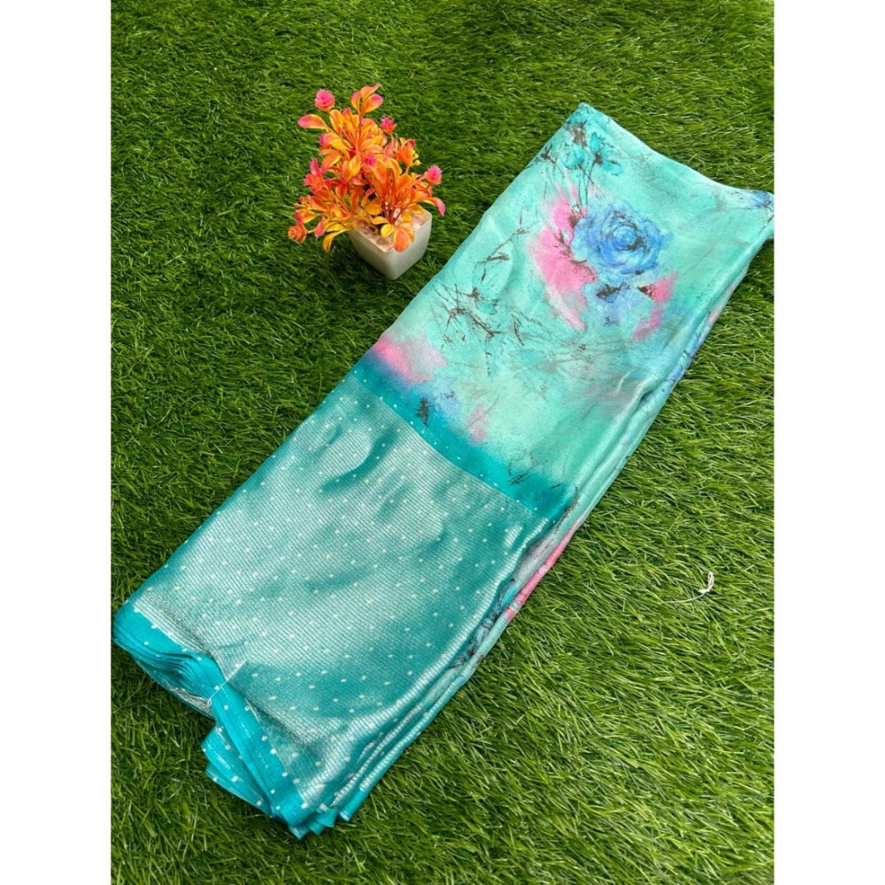 Amfyn Women's Brasso Printed Saree With Unstitched Blouse (Teal, 5-5 Mtrs)