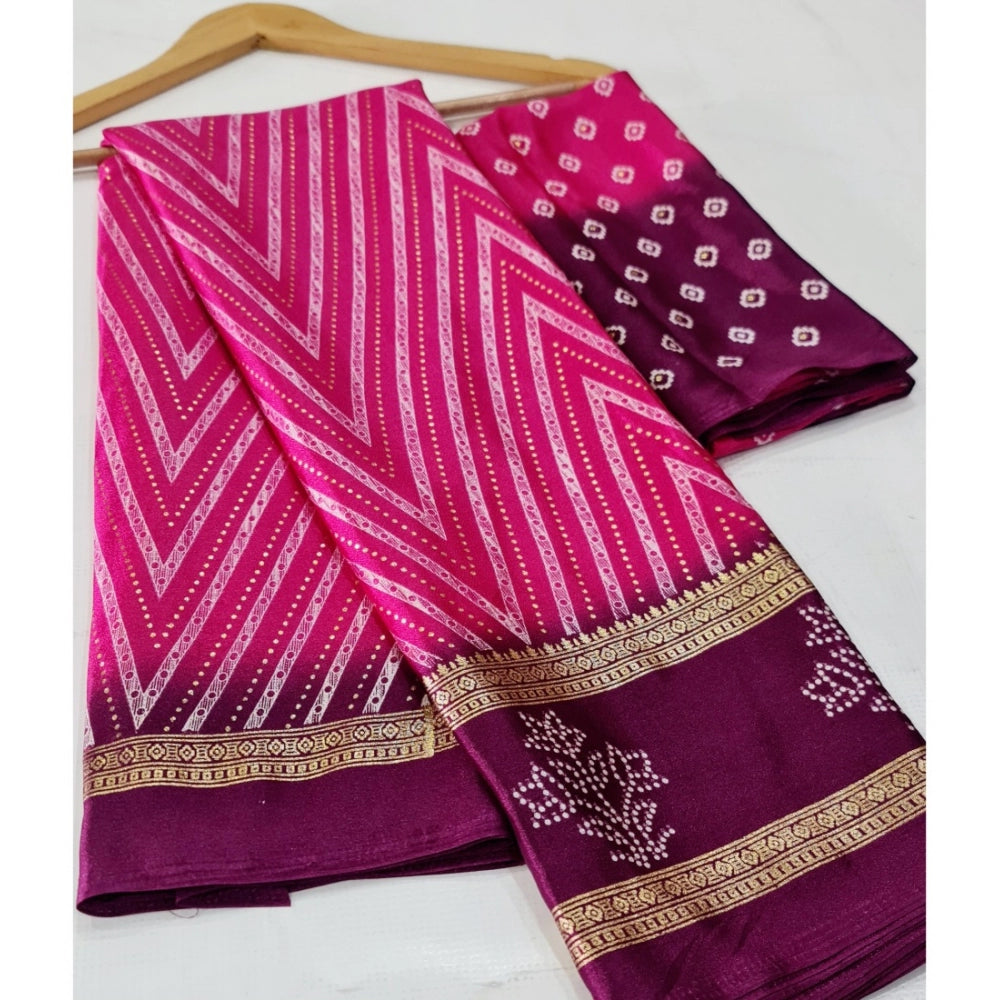Amfyn Women's Cotton Printed Saree With Unstitched Blouse (Pink, 5-5 Mtrs)