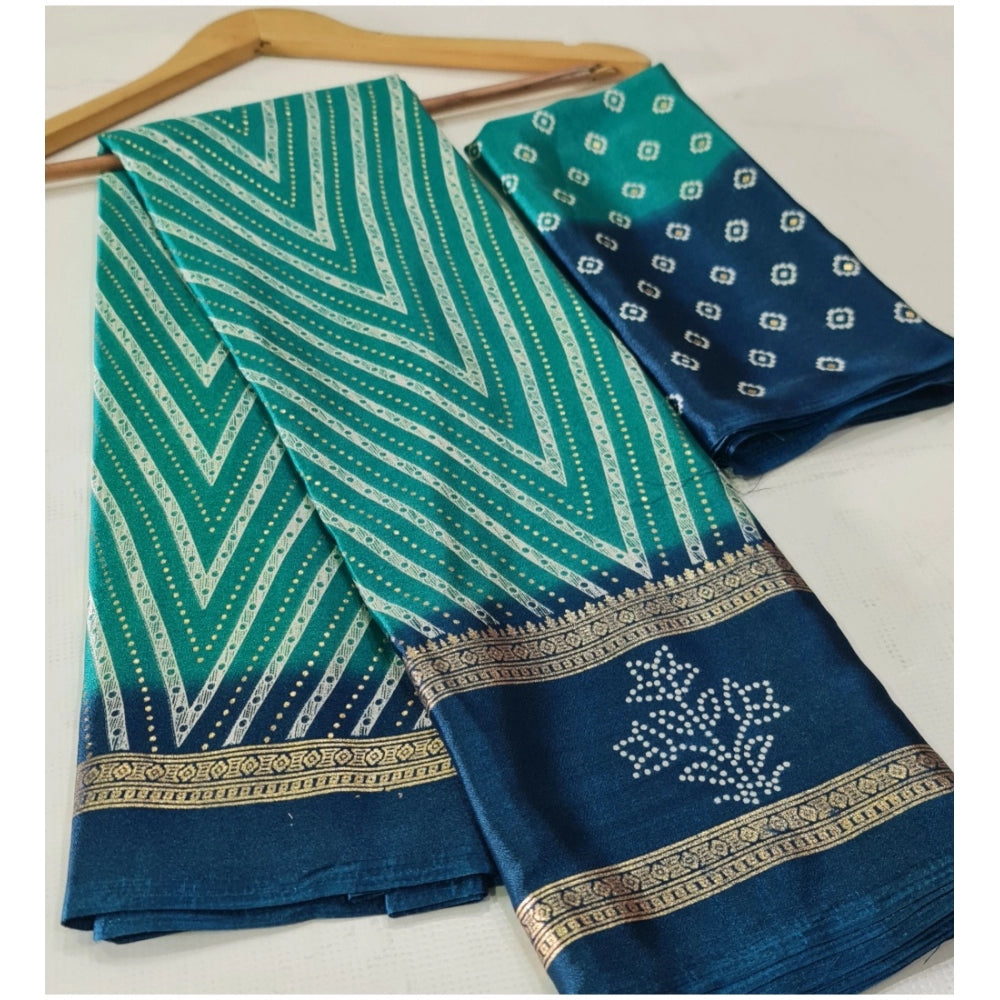 Amfyn Women's Cotton Printed Saree With Unstitched Blouse (Light-Blue, 5-5 Mtrs)