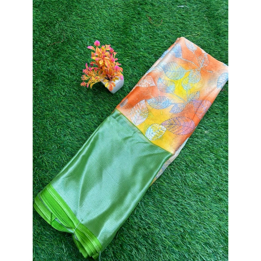 Amfyn Women's Brasso Printed Saree With Unstitched Blouse (Orange, 5-5 Mtrs)