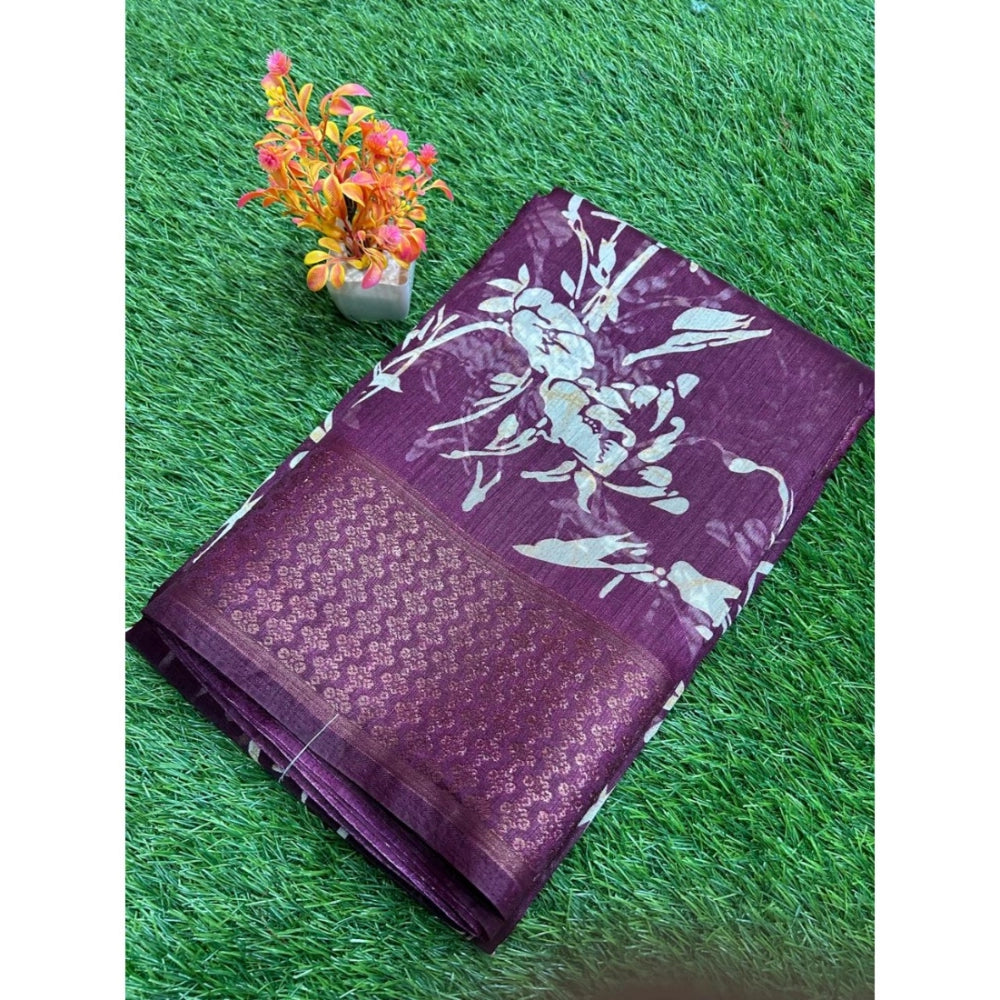 Amfyn Women's Cotton Printed Saree With Unstitched Blouse (Magenta, 5-5 Mtrs)