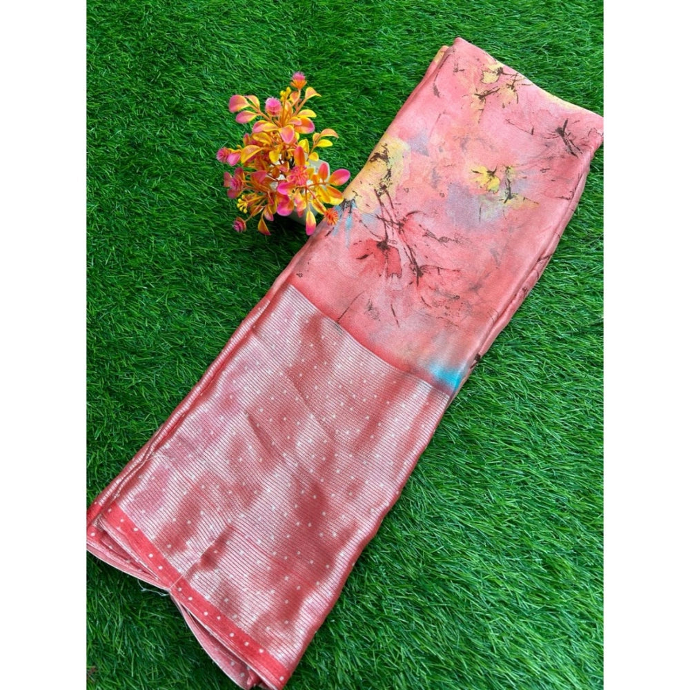 Amfyn Women's Brasso Printed Saree With Unstitched Blouse (Peach, 5-5 Mtrs)