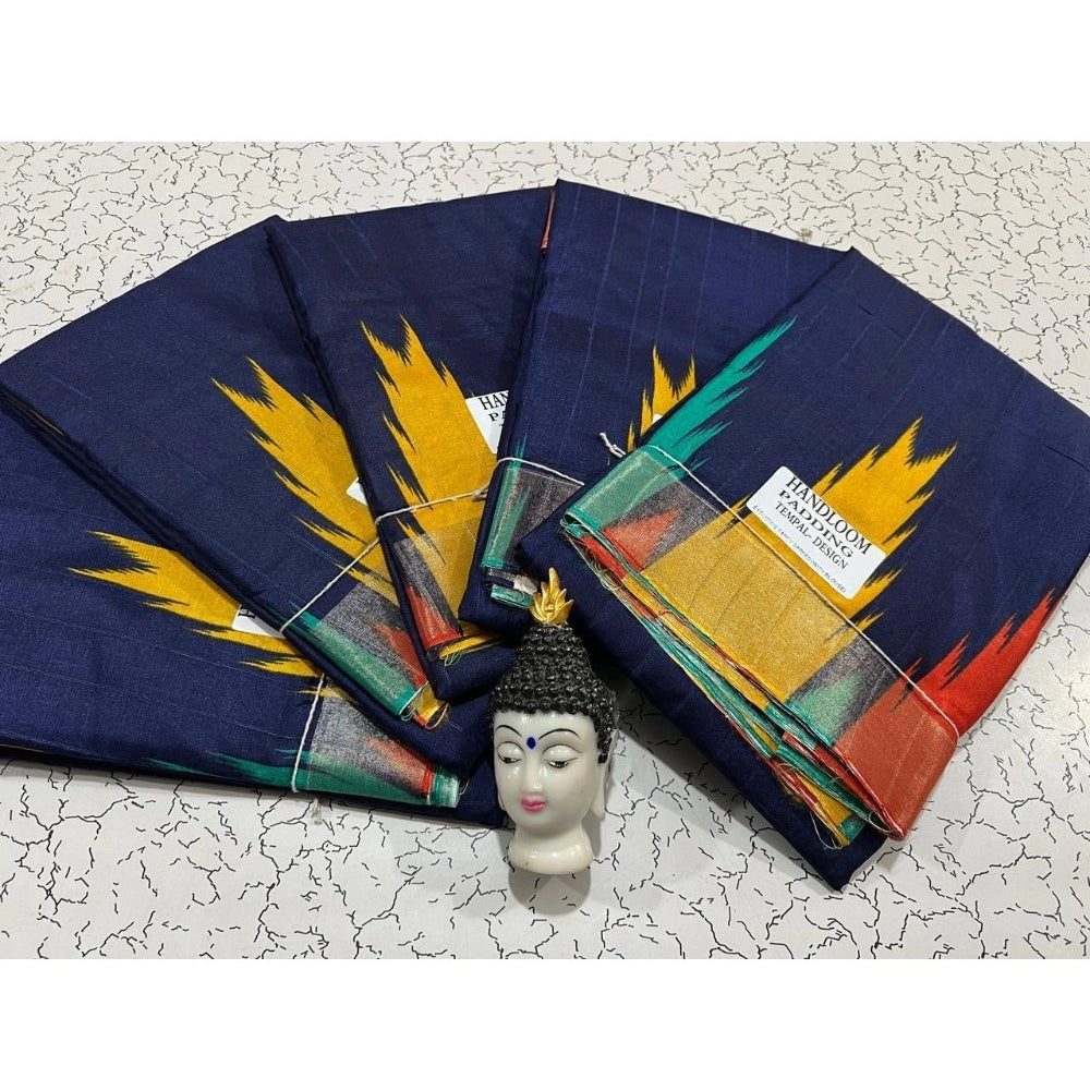 Amfyn Women's Tussar Silk Printed Saree With Unstitched Blouse (Dark-Blue, 5-5 Mtrs)