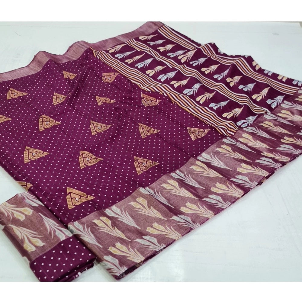 Amfyn Women's Cotton Silk Printed Saree With Unstitched Blouse (Magenta, 5-5 Mtrs)