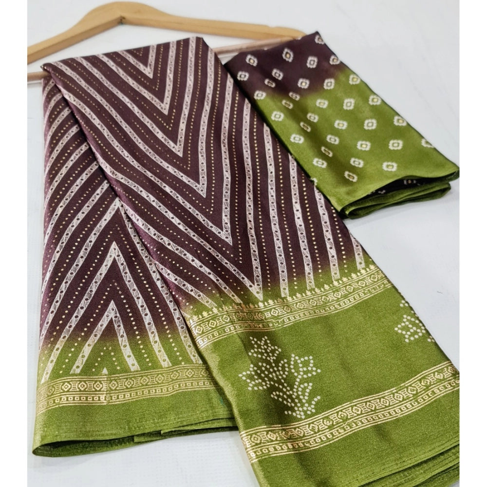 Amfyn Women's Cotton Printed Saree With Unstitched Blouse (Brown, 5-5 Mtrs)