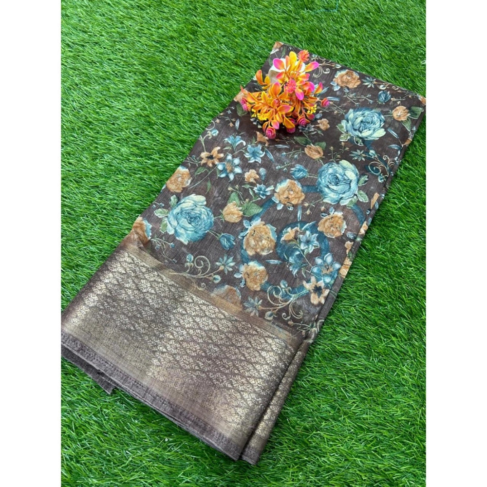 Amfyn Women's Cotton Printed Saree With Unstitched Blouse (Black, 5-5 Mtrs)