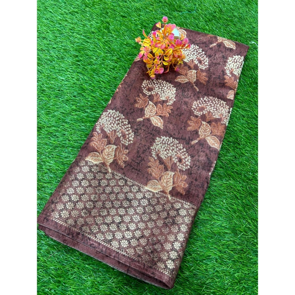 Amfyn Women's Cotton Printed Saree With Unstitched Blouse (Maroon, 5-5 Mtrs)