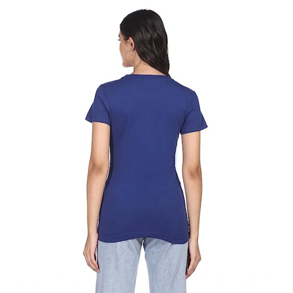 Amfyn Women's Cotton Printed Round Neck T.Shirt (Blue)