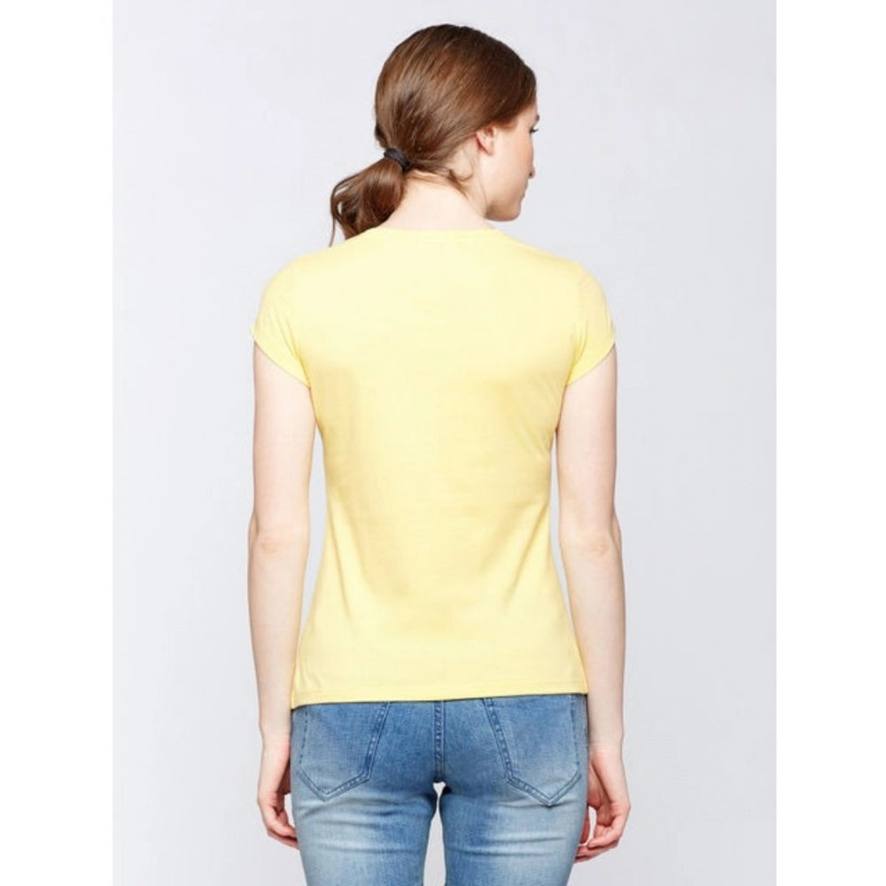 Amfyn Women's Cotton Printed Round Neck T.Shirt (Yellow)