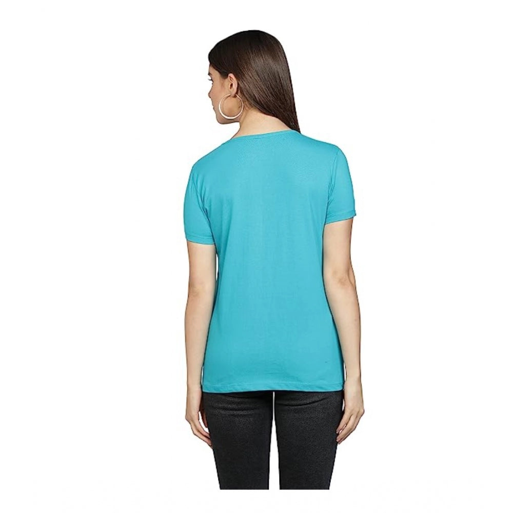 Amfyn Women's Cotton Printed Round Neck T.Shirt (Blue)