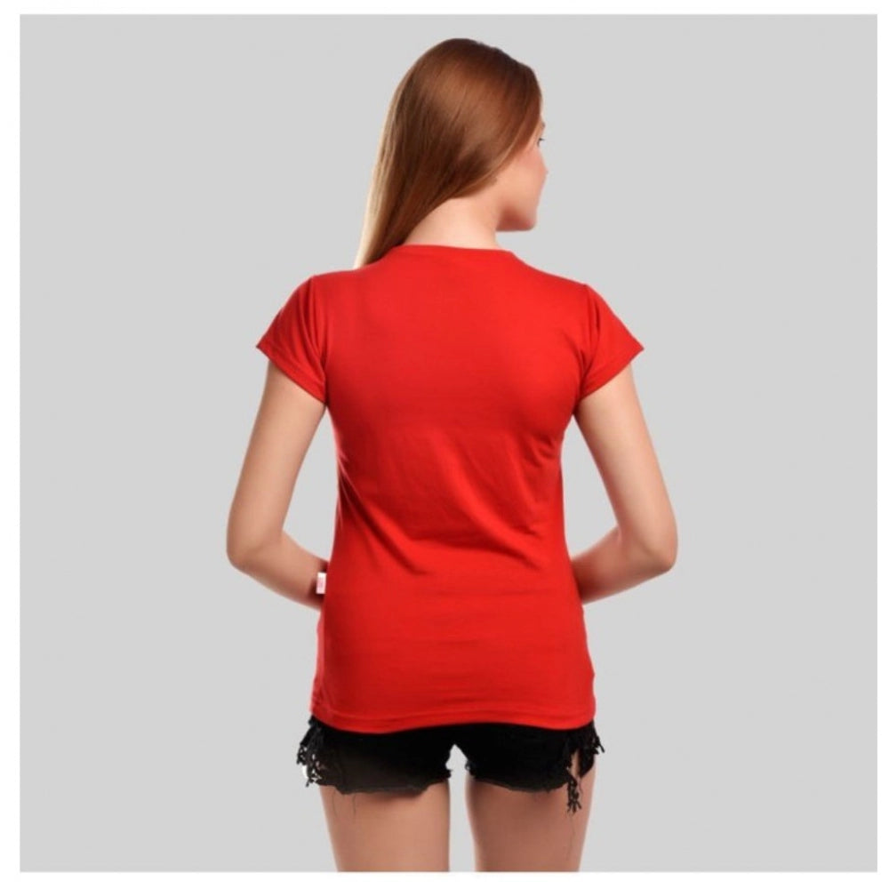Amfyn Women's Cotton Printed Round Neck T.Shirt (Red)