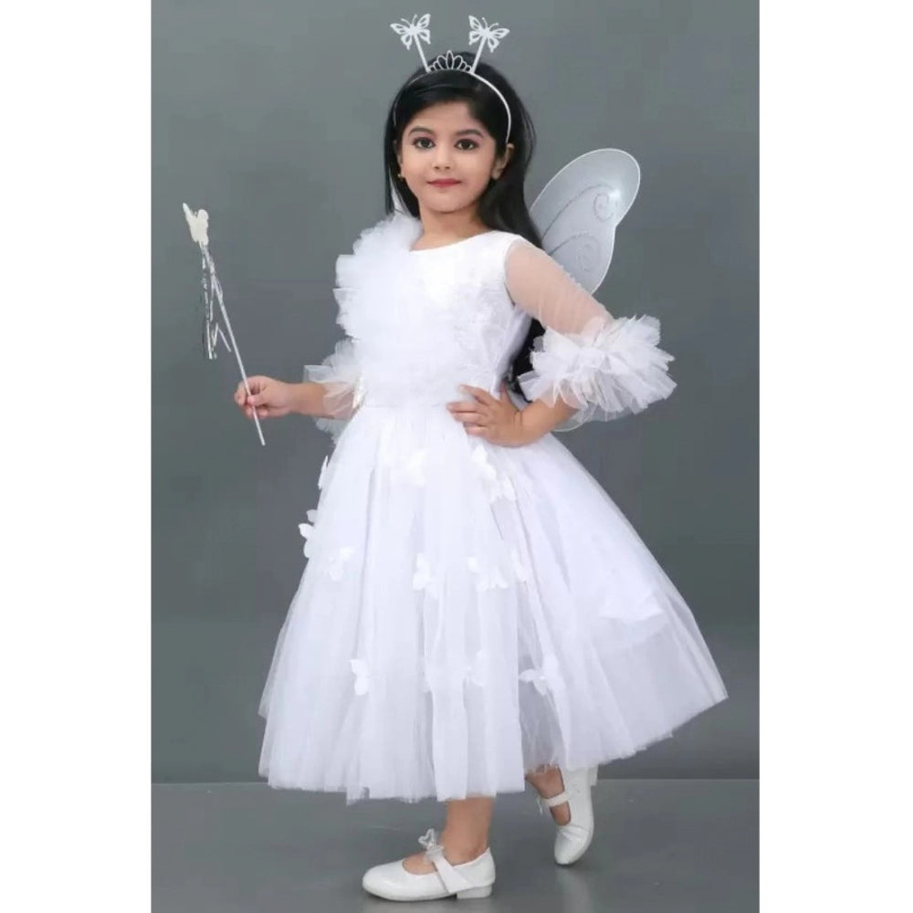 Amfyn Girl's Net Pari Dresses (White)