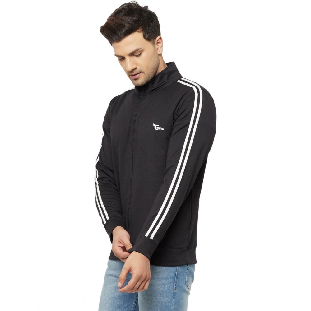 Amfyn Men's Solid Lycra Blend Full Sleeve Casual Jacket (Black)