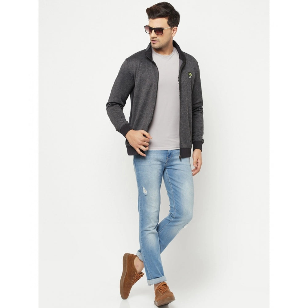 Amfyn Men's Solid Lycra Blend Full Sleeve Casual Jacket (Grey)